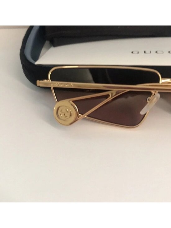 New Authentic Gucci GG0537S 002 Gold Cat-Eye Sunglasses Red Lenses main image 12